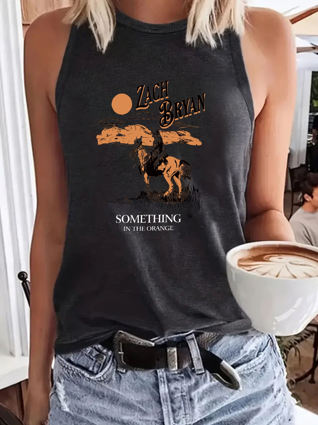 Western denim printed vest