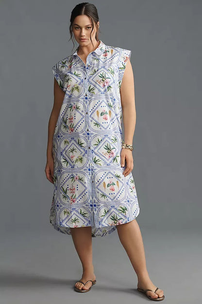 Vestido midi vintage con mangas casquillo y botones frontales