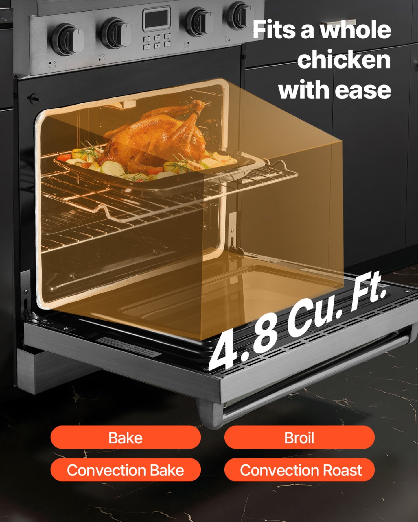 Cuisinière à gaz de 30 pouces, 4 brûleurs scellés, four à convection en acier inoxydable