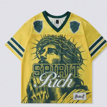 Retro Letter T-shirt Polyester Mesh American Retro