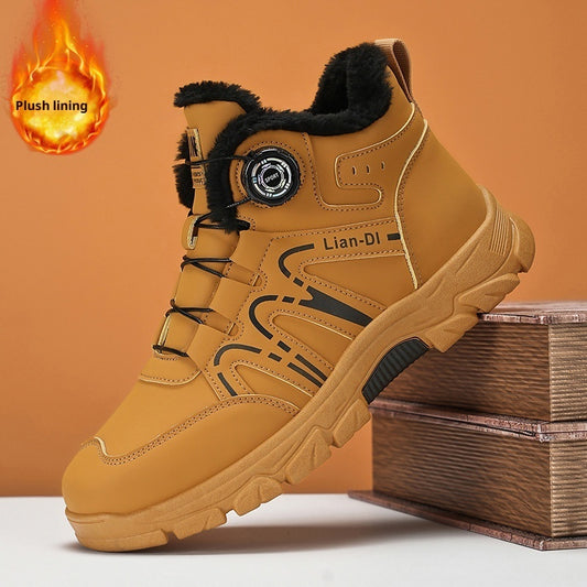 Warm Martin boots, tan plush-lined with rugged sole
