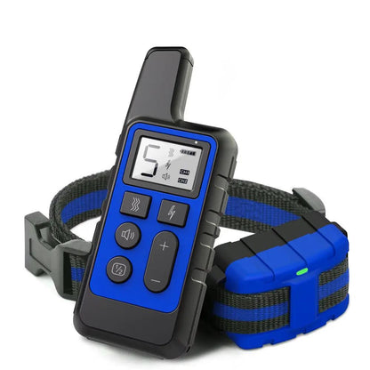 Barking device for dog training 2-piece set: remote with blue and black collar, AdTec