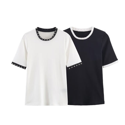 T-shirt polyvalent pour femme avec perles artificielles