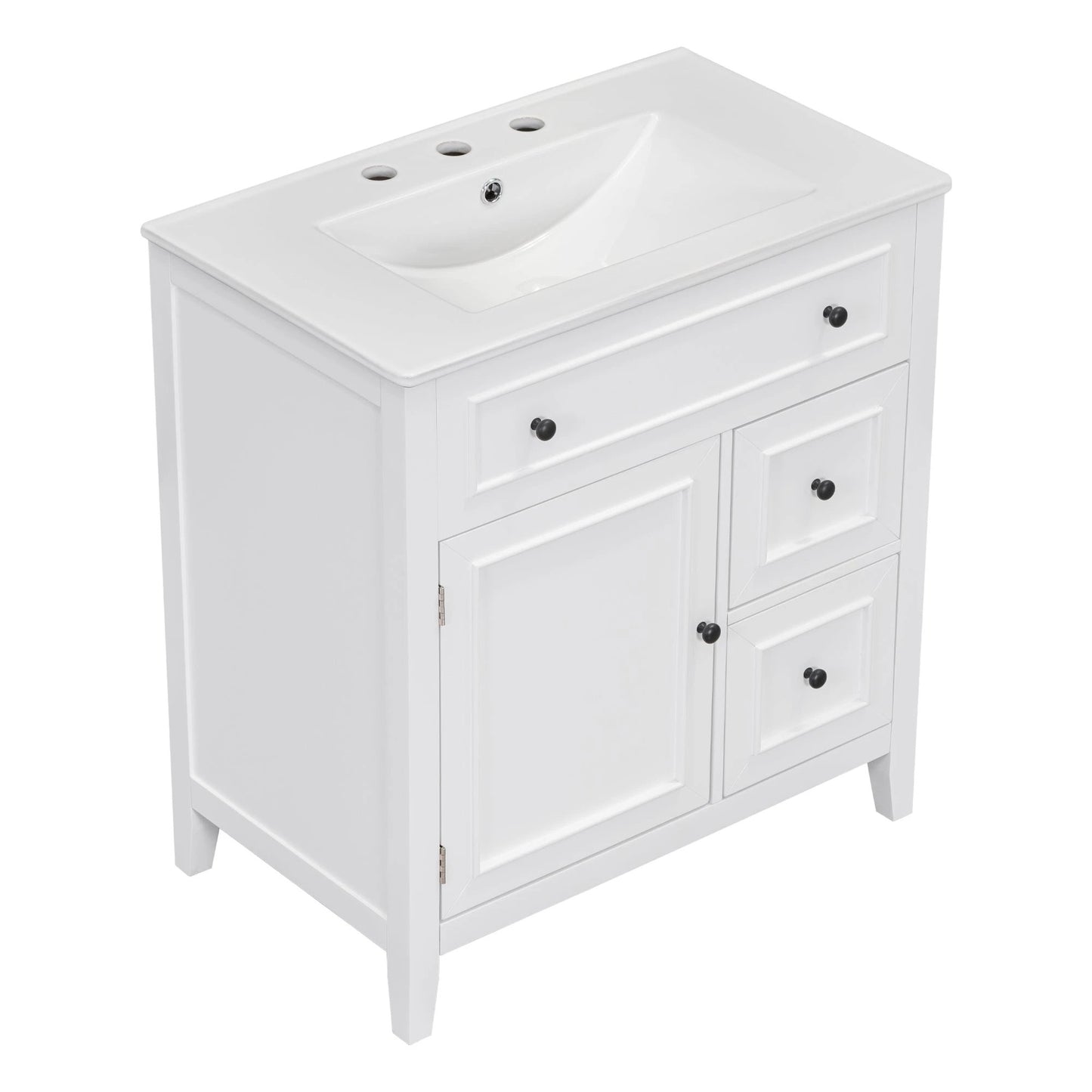 30" Bathroom Vanity with Sink Top, Bathroom Vanity Cabinet with Door and Two Drawers, Solid Wood Frame, One Package, White by eprolo