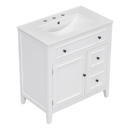 30" Bathroom Vanity with Sink Top, Bathroom Vanity Cabinet with Door and Two Drawers, Solid Wood Frame, One Package, White by eprolo