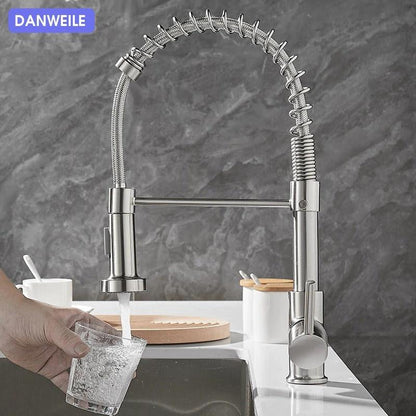 All copper rotatable cold and hot water dual mode sink, kitchen spring faucet by eprolo