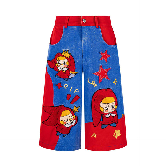 Star Embroidered Wide Leg Jeans