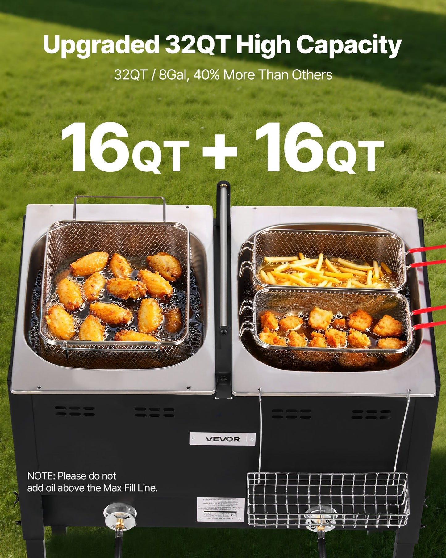 16QTx2 Outdoor Propane Deep Fryer Commercial Free Standing Cooker