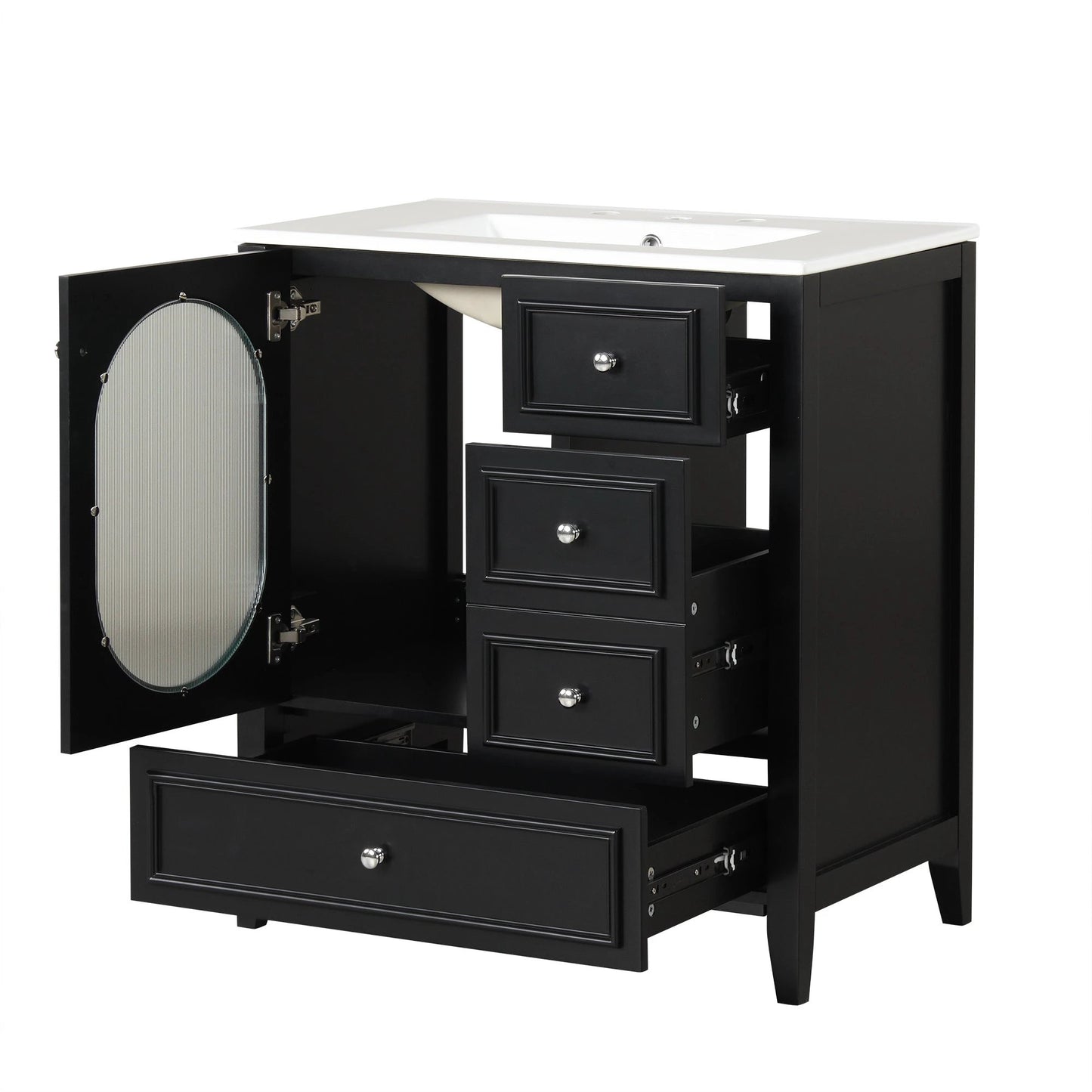 30" Bathroom Vanity with Sink, Bathroom Vanity Cabinet with Three Drawers and Door by eprolo