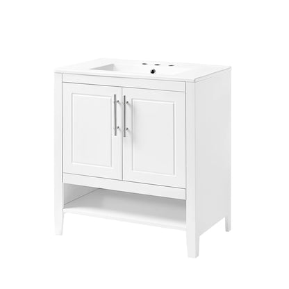 30" Bathroom Vanity with Sink Multi-functional Bathroom Cabinet with Doors and Drawers Solid Frame and MDF Board, White by eprolo