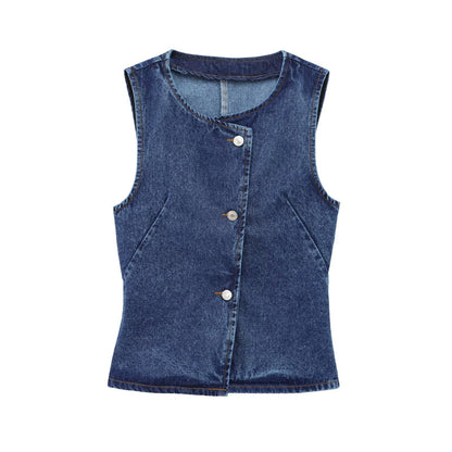 Women's Denim Vest with Belt and Denim Pants Set
