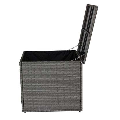 Juego de sofá de jardín de mimbre y ratán de 4 piezas con baúl de almacenamiento, gris