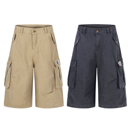 Shorts Unisex Multi-Pocket Wide Leg Slimming Versatile Vintage Casual Mid-Length Pants
