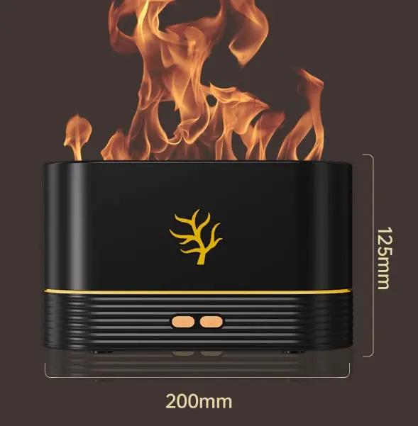 AdTec Flame humidifier aroma diffuser with USB, LED fire effect, black plastic body, gold logo