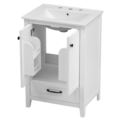 24" Bathroom Vanity with Sink, Bathroom Vanity Cabinet with One Drawer and Doors, Solid Wood and MDF, White by eprolo