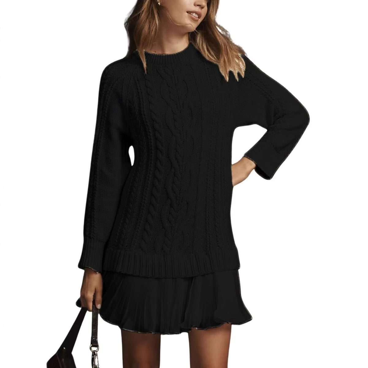 Pull en maille confortable et décontracté à motif torsadé pour femme