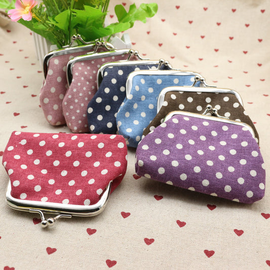 Sac à monnaie en tissu de lin à pois zéro pour enfants, portefeuille créatif, petit cadeau Taobao, vente en gros