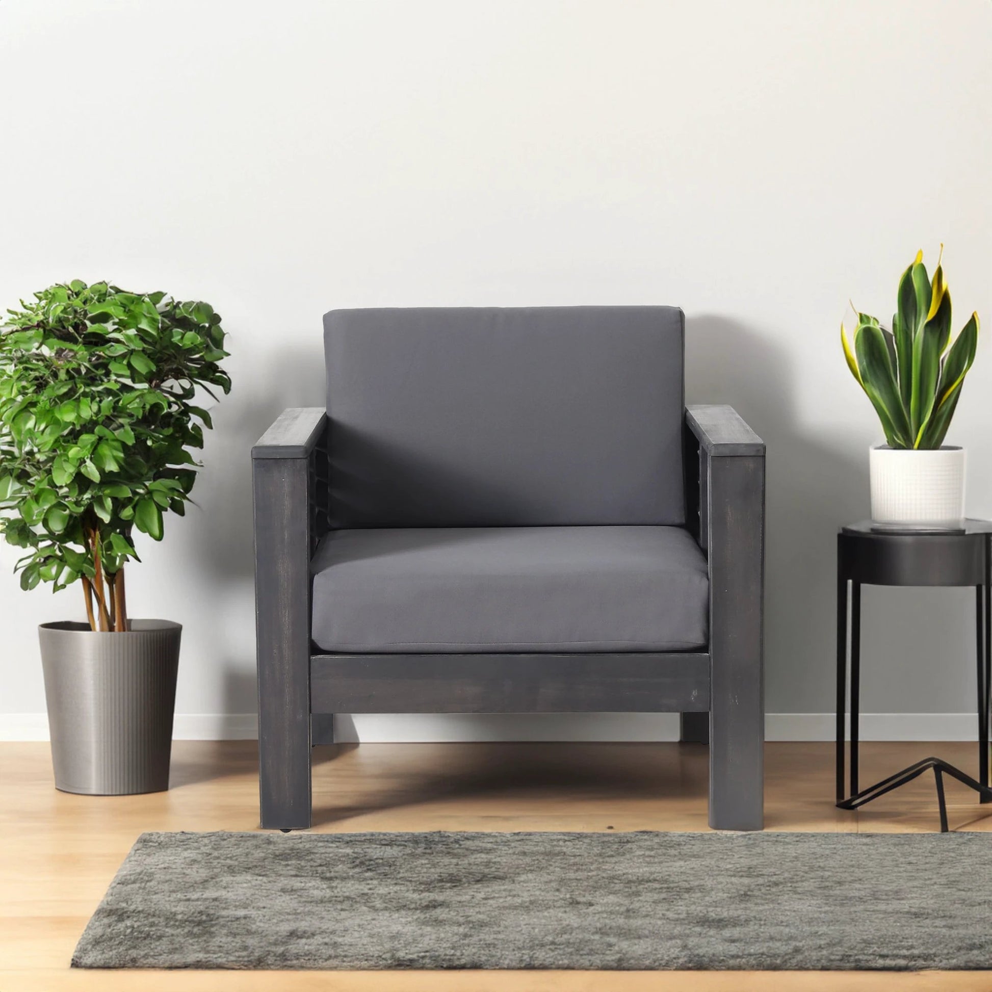 ( Set of 2) Outdoor Acacia Wood Club Chairs with Cushions, Dark Gray, 27.75"D x 32"W x 27.75"H by eprolo