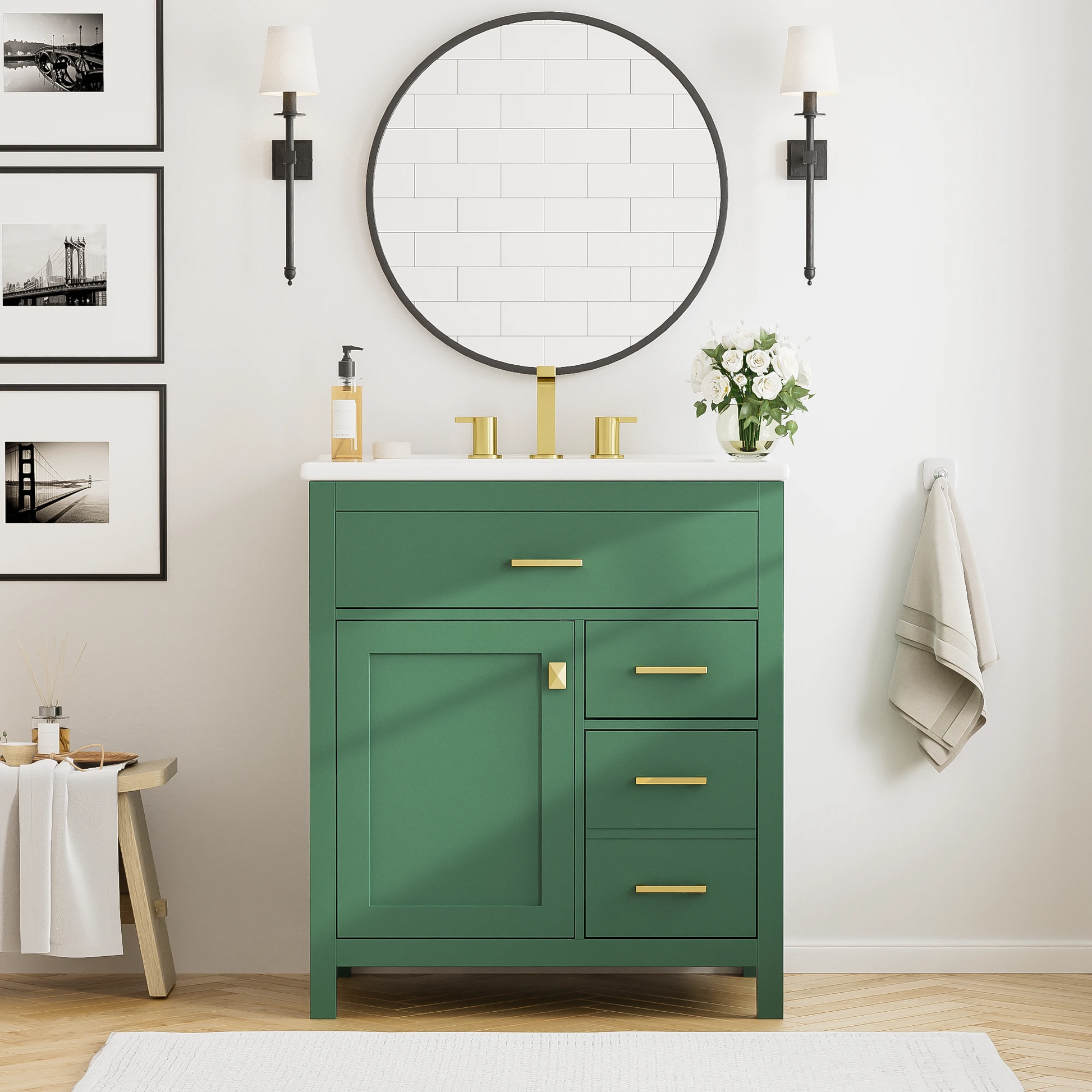 30-Inch Green Bathroom Vanity with Ceramic Sink and Ample Storage - Ideal Choice for Small Bathrooms by eprolo