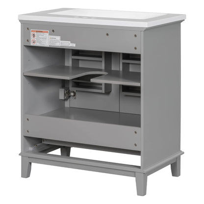 30inchgrey Bathroom Vanity with Sink ComboMulti-functional Bathroom Cabinet with Doors and Drawer Solid Frame and MDF Board by eprolo