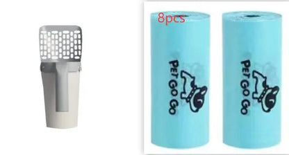 Large-capacity toilet bucket with removable integrated cat litter scoop; two blue PETGO GO rolls