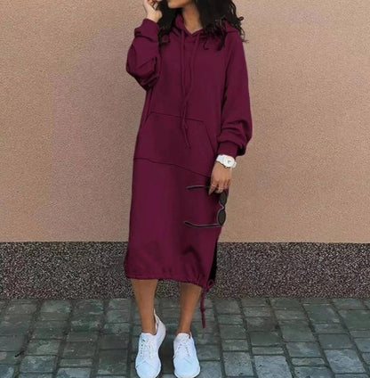 Sudadera larga casual con capucha, manga larga, bolsillo, cordón de ajuste, ropa de mujer