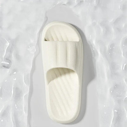 Unisex summer indoor slippers, white EVA slides with ribbed footbed