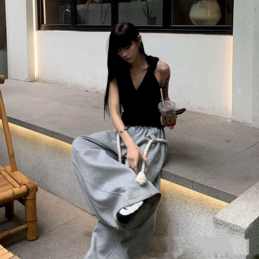 Athleisure Streetwear Sassy Summer Thin Loose Cut-Out Pants