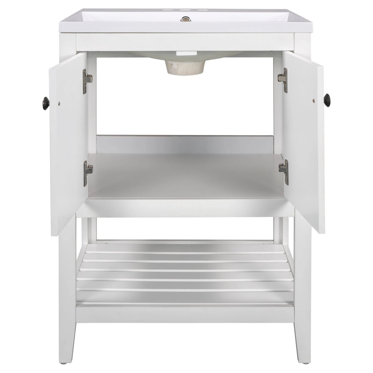 24" White Modern Sleek Bathroom Vanity Elegant Ceramic Sink with Solid Wood Frame Open Style Shelf by eprolo