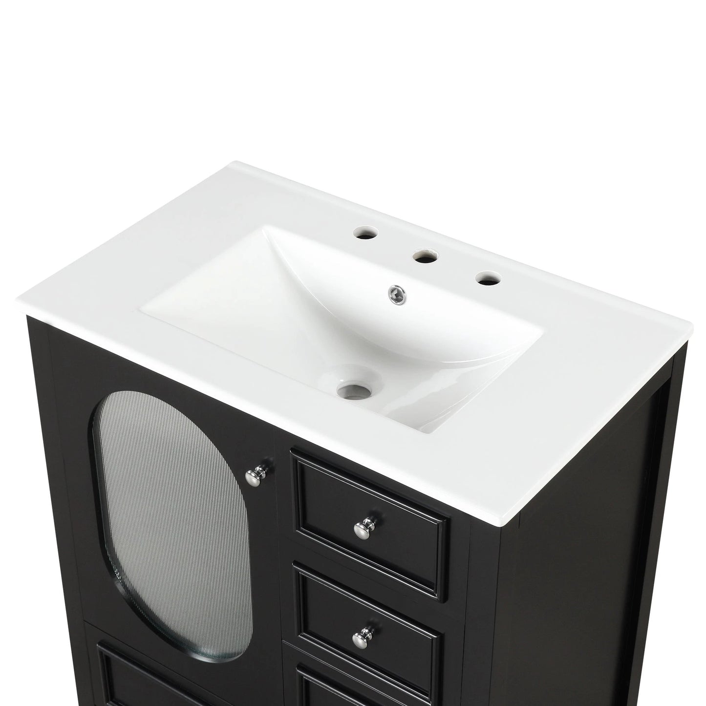 30" Bathroom Vanity with Sink, Bathroom Vanity Cabinet with Three Drawers and Door by eprolo