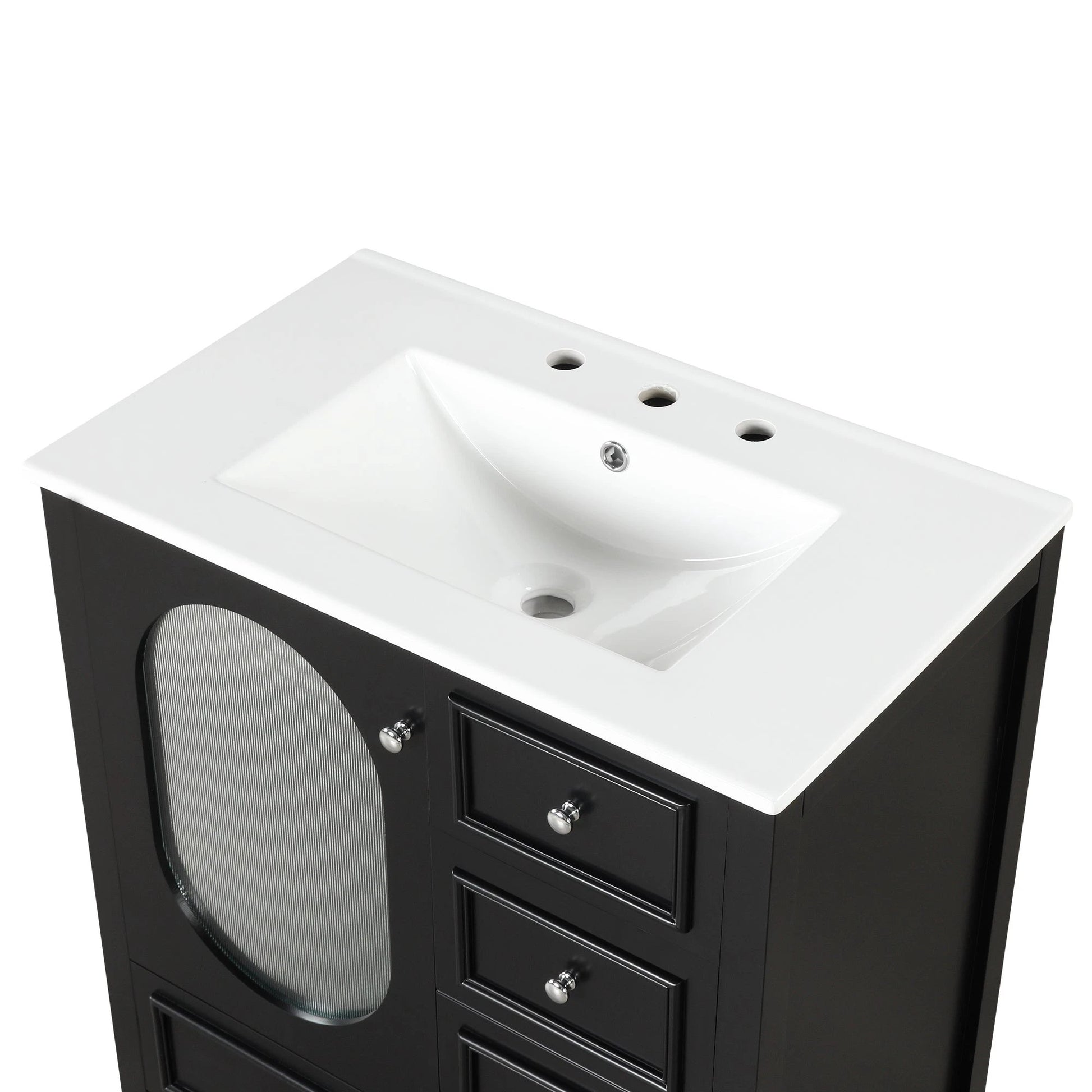 30" Bathroom Vanity with Sink, Bathroom Vanity Cabinet with Three Drawers and Door by eprolo