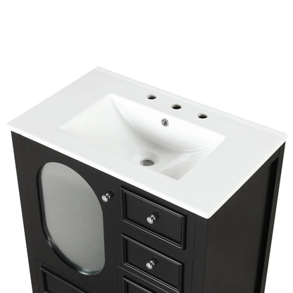 30" Bathroom Vanity with Sink, Bathroom Vanity Cabinet with Three Drawers and Door by eprolo