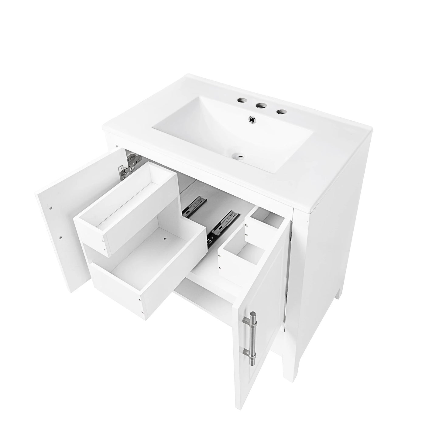 30" Bathroom Vanity with Sink Multi-functional Bathroom Cabinet with Doors and Drawers Solid Frame and MDF Board, White by eprolo