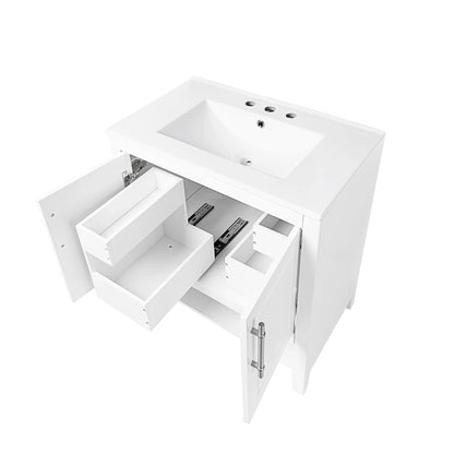 30" Bathroom Vanity with Sink Multi-functional Bathroom Cabinet with Doors and Drawers Solid Frame and MDF Board, White by eprolo