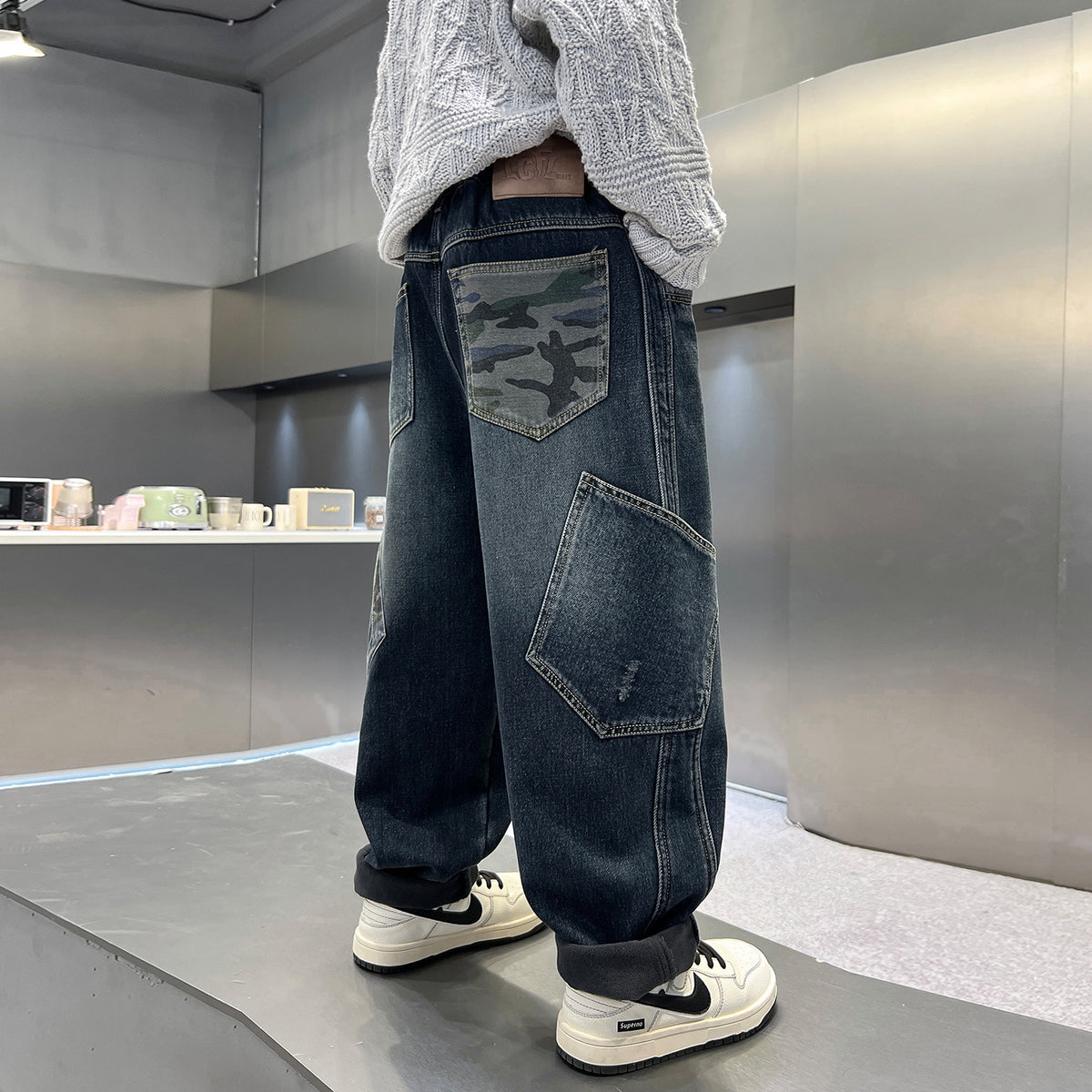 Boys' Casual Denim Jeans Style Loose Straight Leg Long Pants