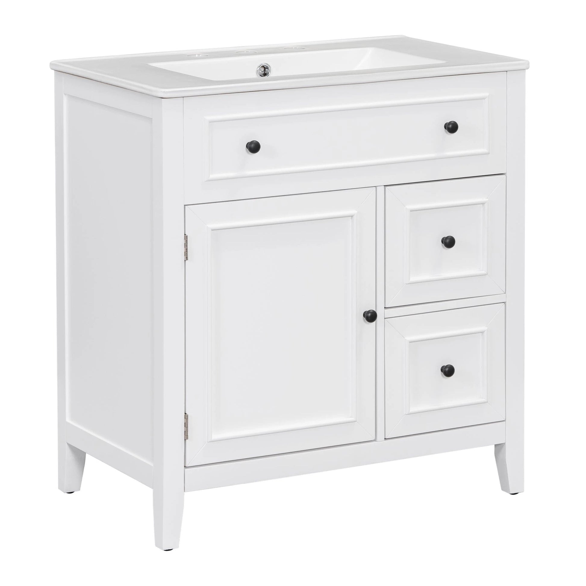 30" Bathroom Vanity with Sink Top, Bathroom Vanity Cabinet with Door and Two Drawers, Solid Wood Frame, One Package, White by eprolo
