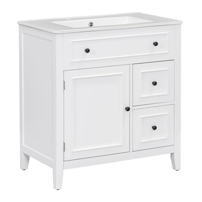 30" Bathroom Vanity with Sink Top, Bathroom Vanity Cabinet with Door and Two Drawers, Solid Wood Frame, One Package, White by eprolo