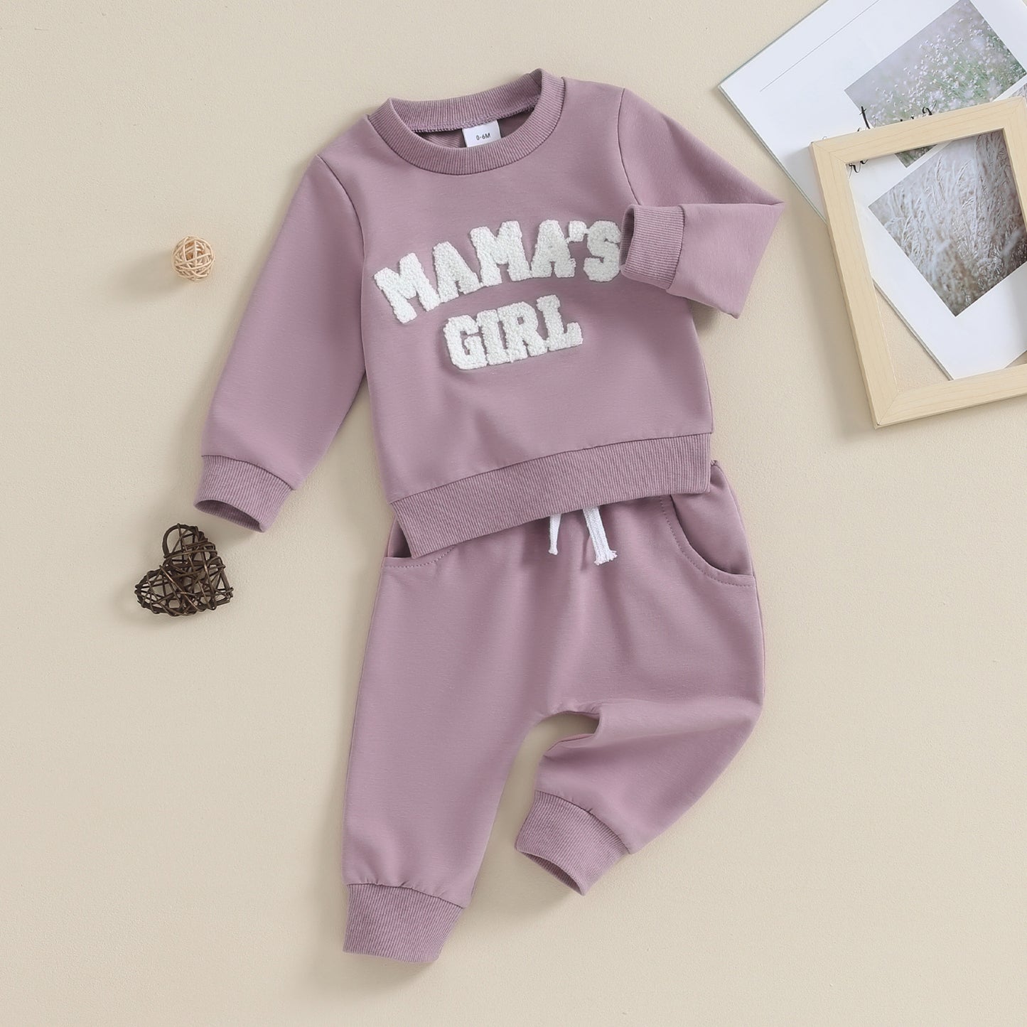 Baby Girl Solid Color Letters Embroidered Sweater Long Sleeve Trousers Suit