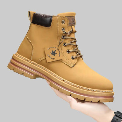 Winter Trendy Workwear Boots for Teens by AdTec, tan leather with padded black collar.