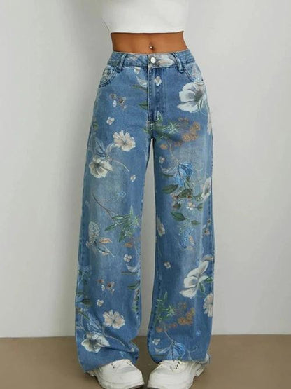 Printed Wide Leg Jeans by JeansDenim.Store