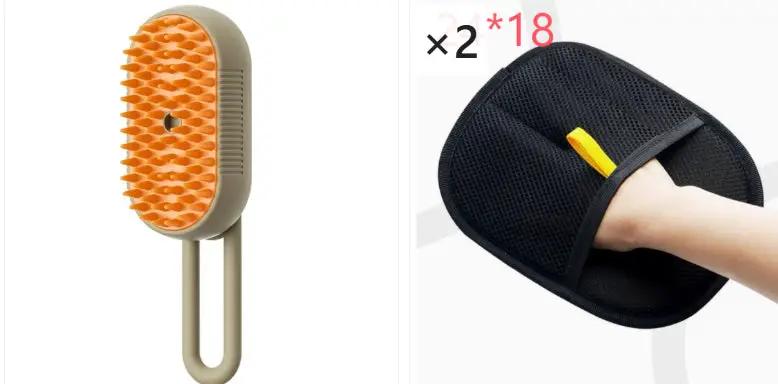 AdTec pet grooming set: orange cat massage brush and black grooming glove, 2 pcs