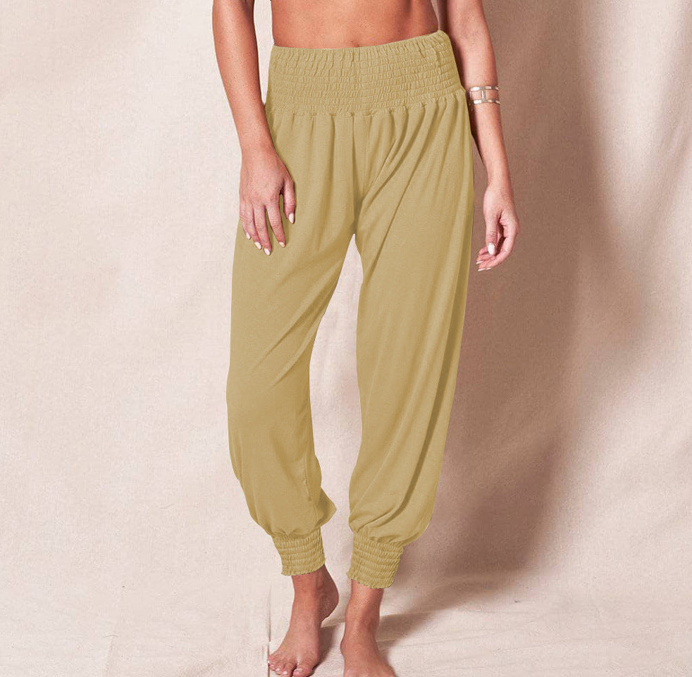 Pantalones informales sueltos de mujer de yoga deportivos de color liso con puño en el tobillo