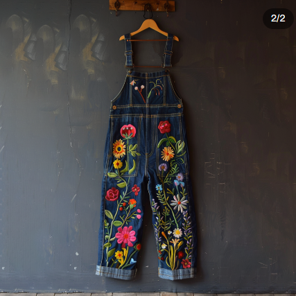 Combinaison en jean à imprimé floral vintage