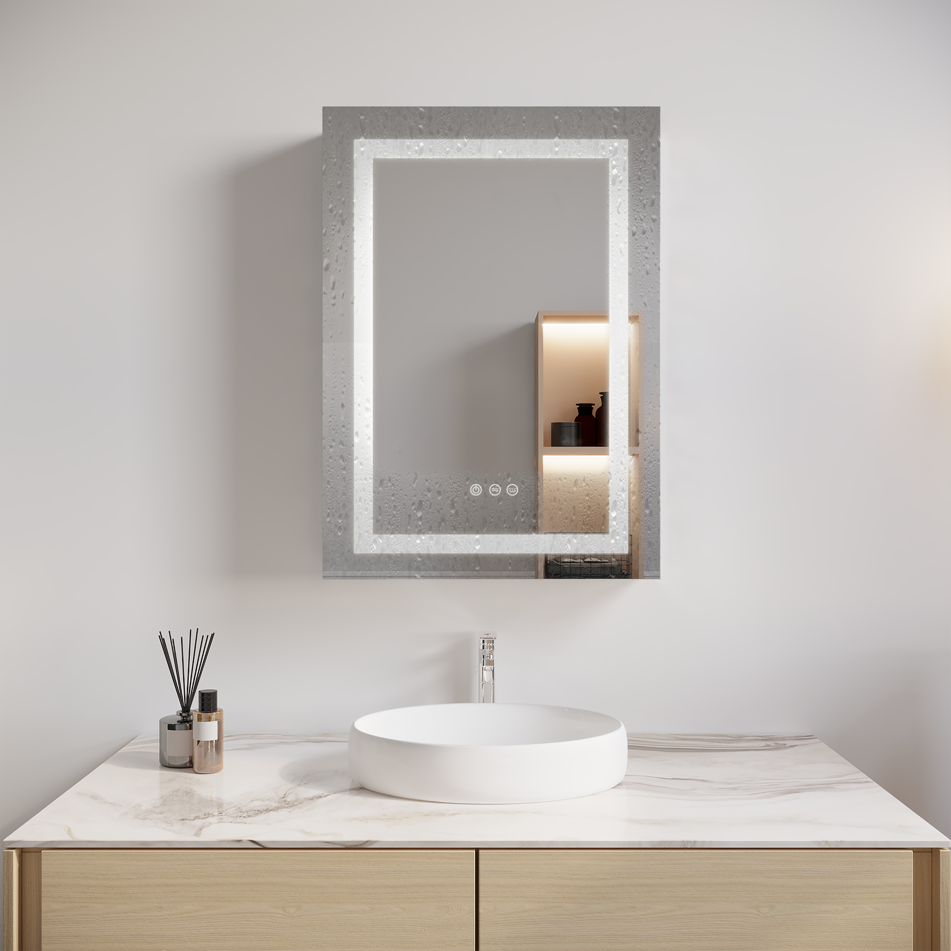 26x20 inch(Left Door) bathroom medicine cabinet with LED mirror 3000K~6000K single door lighting bathroom cabinet with touch switch adjusta by eprolo