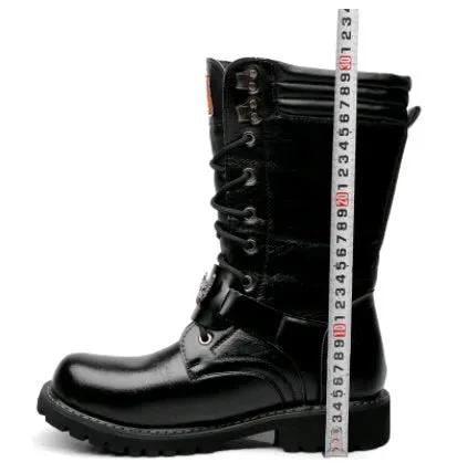 ApexWear men's Martin boots with black PU upper and rugged rubber sole.