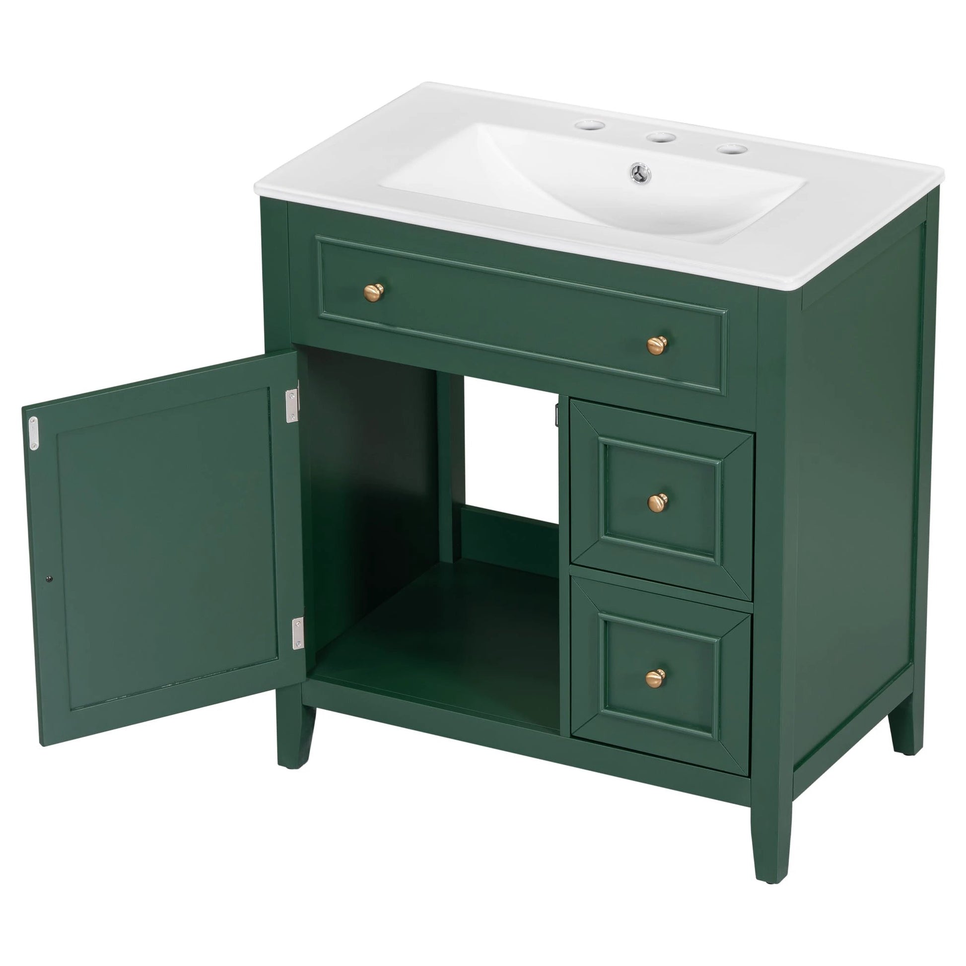 30" Bathroom Vanity with Sink Top, Bathroom Vanity Cabinet with Door and Two Drawers, Solid Wood Frame, One Package, Green by eprolo