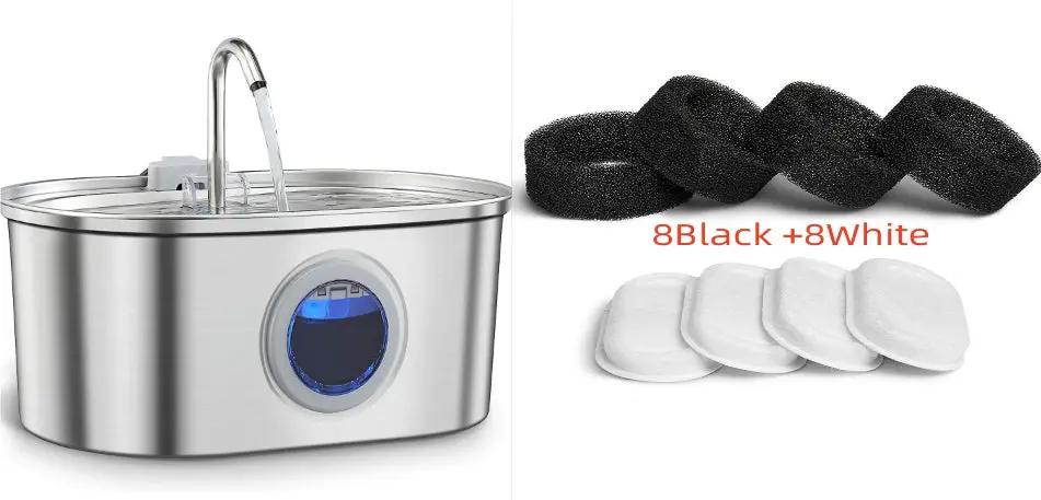 Water Feeder Stainless Steel Pet Water Dispenser by AdTec; includes 8 black foam rings and 8 white filter pads