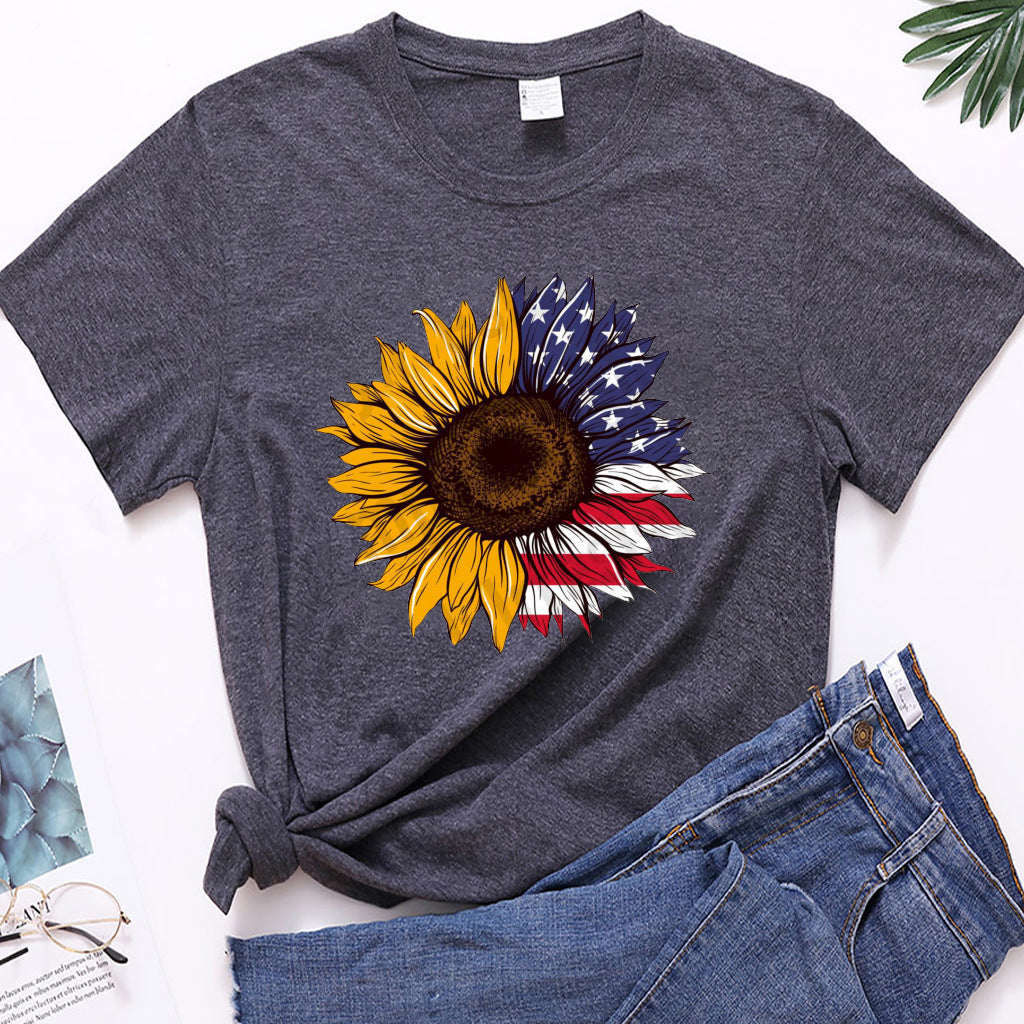Nueva camiseta de mujer con estampado de girasol primavera y verano