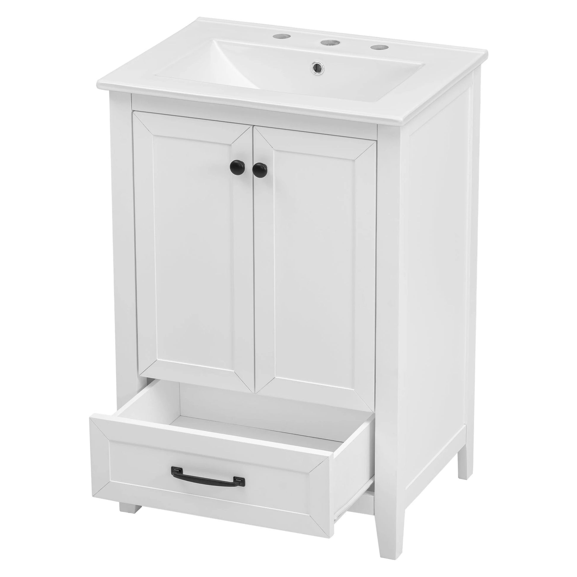 24" Bathroom Vanity with Sink, Bathroom Vanity Cabinet with One Drawer and Doors, Solid Wood and MDF, White by eprolo