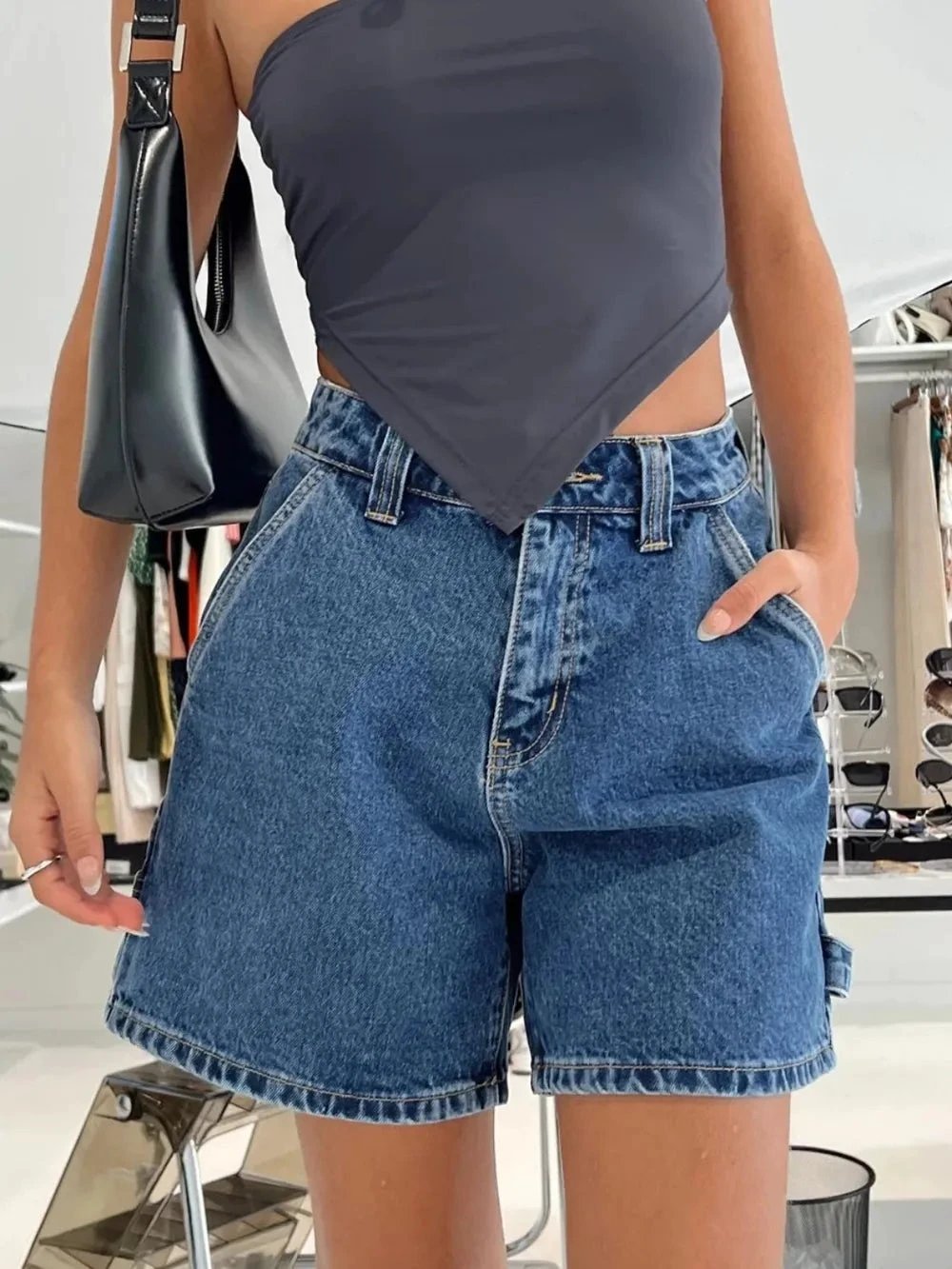 Washed High Rise Denim Shorts by eprolo